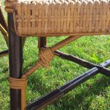Wicker or rattan armchairs and bamboo
