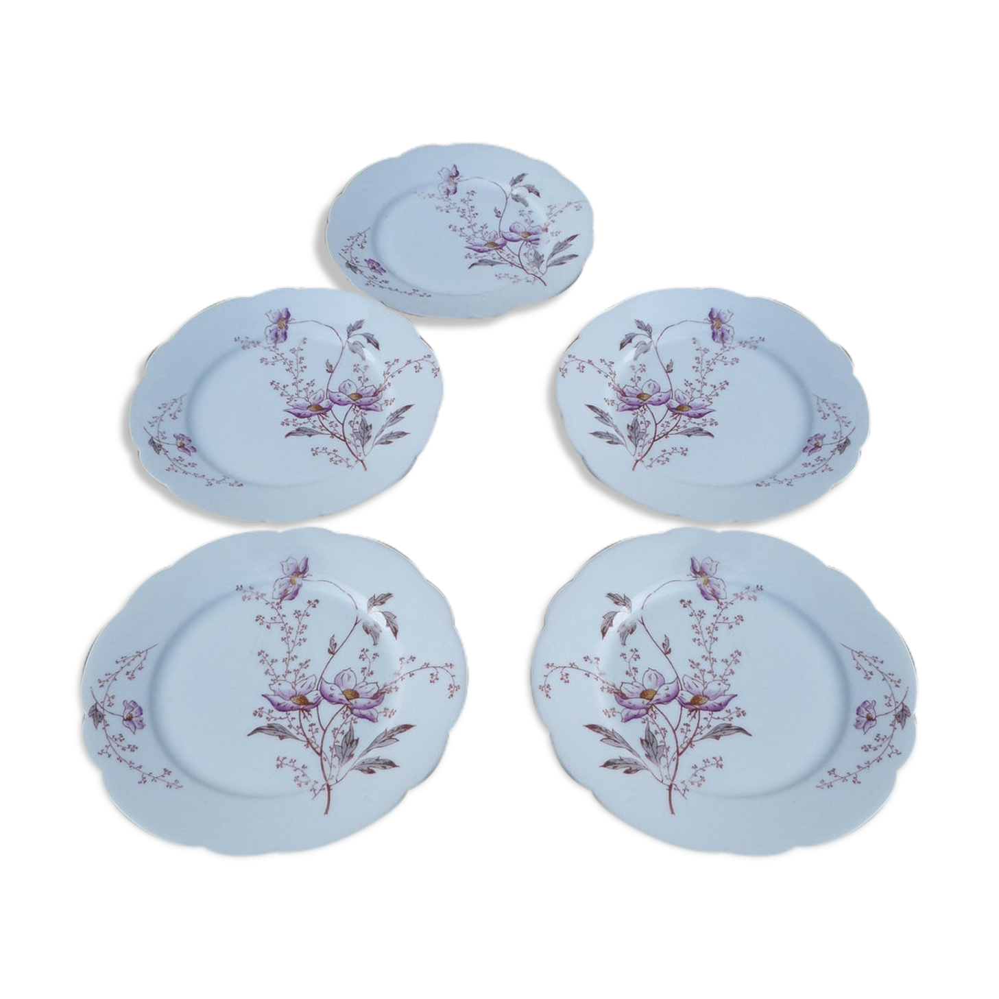 Lot of 5 old dessert plates patterned flowers