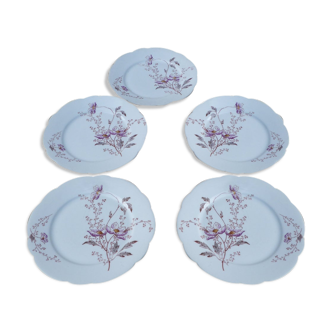 Lot de 5 assiettes à dessert anciennes motifs fleurs