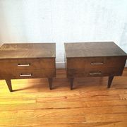 Pair of modernist bedside tables in veneered wood, 1950s-60s