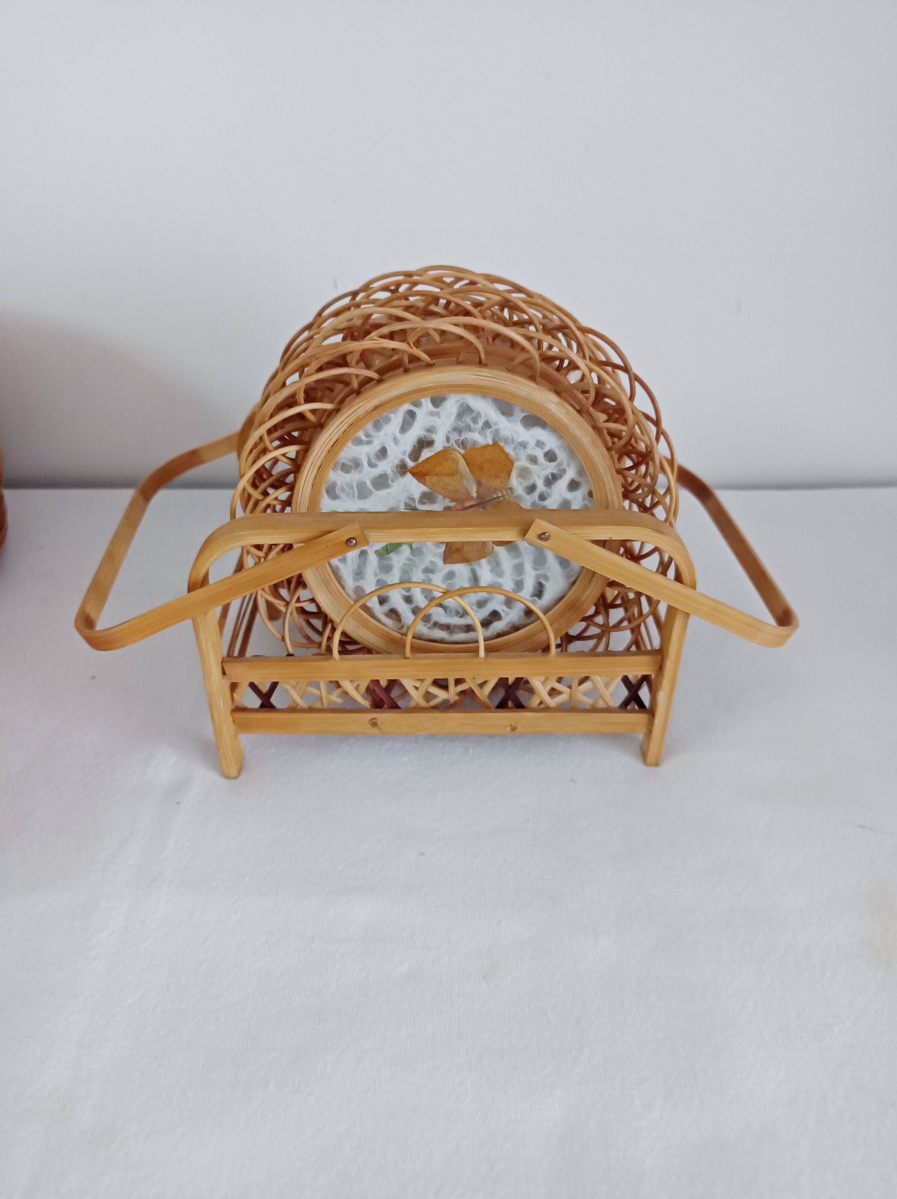 Set of 6 butterfly wicker coasters