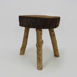 Tripod oak milking stool, Ariège peasant art, France (19th century)