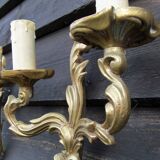 Petite pair of vintage French bronze brass mix 2 arm wall lights sconces revamp rewire