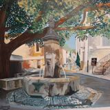 Oil on canvas "The fountain of Flassan at the foot of Mont Ventoux"