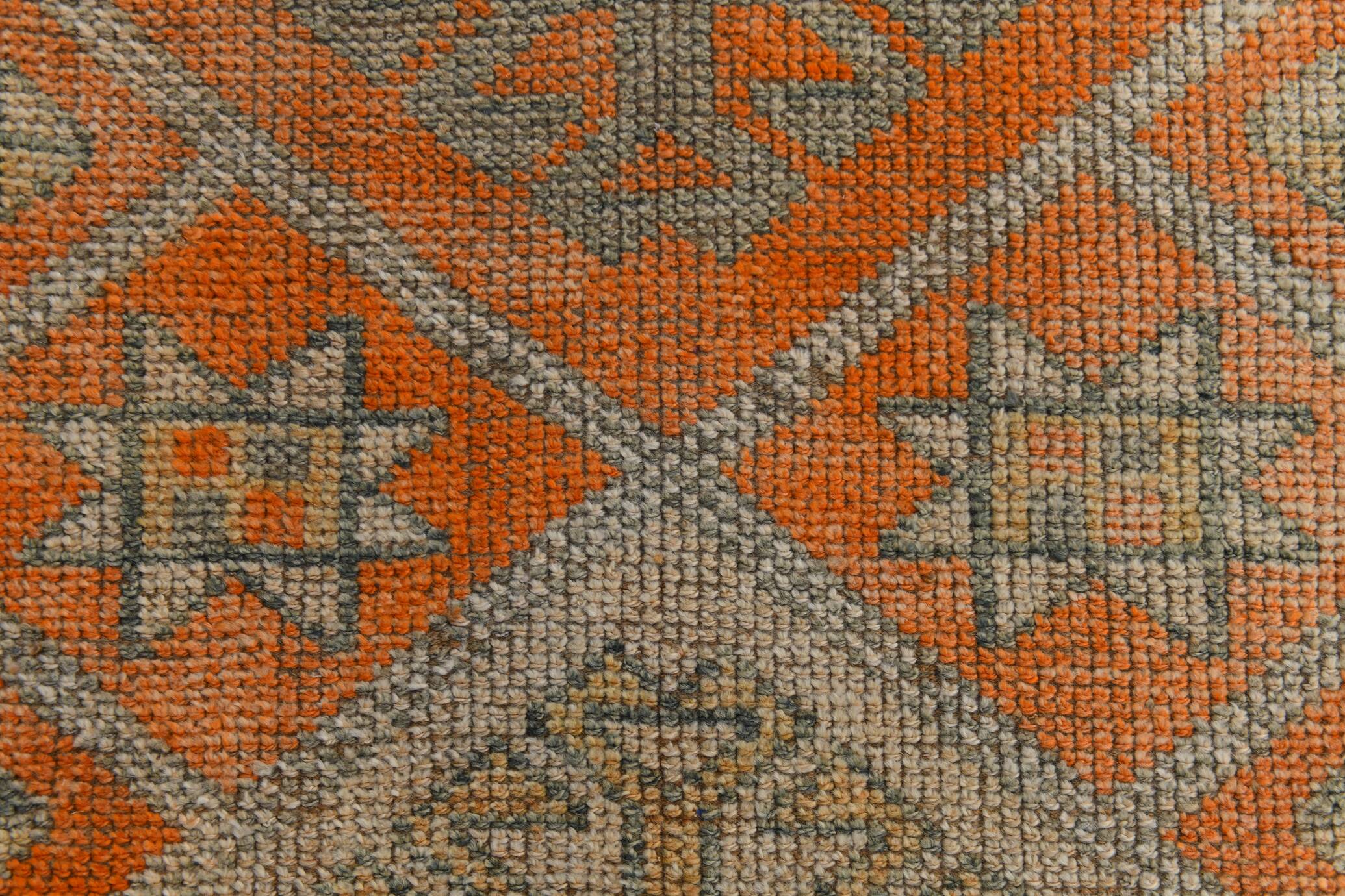 Pumpkin Orange & Grey Turkish Vintage Runner Rug, 86x356 Cm
