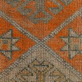 Pumpkin Orange & Grey Turkish Vintage Runner Rug, 86x356 Cm