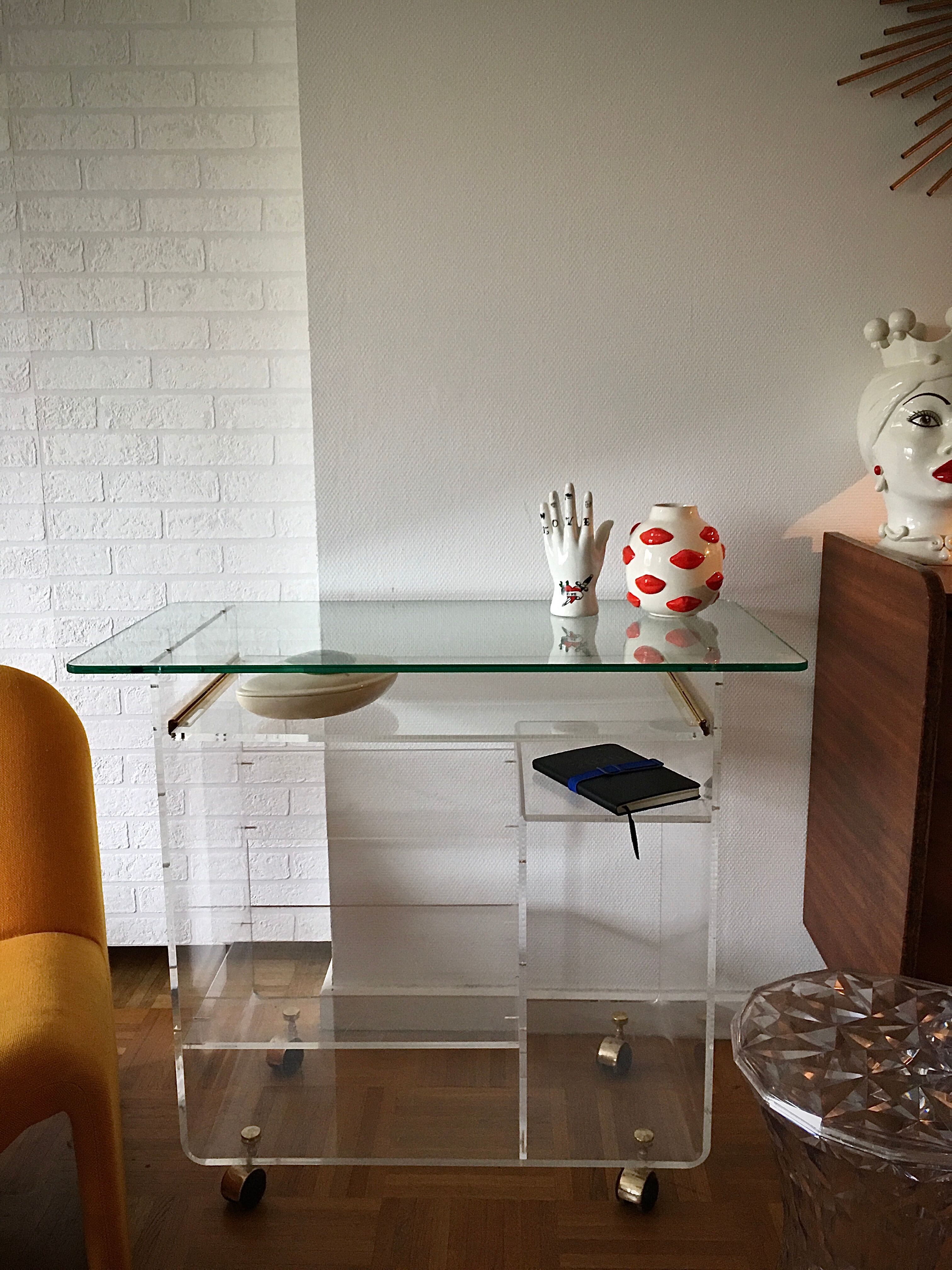 Plexiglas desk and vintage glass