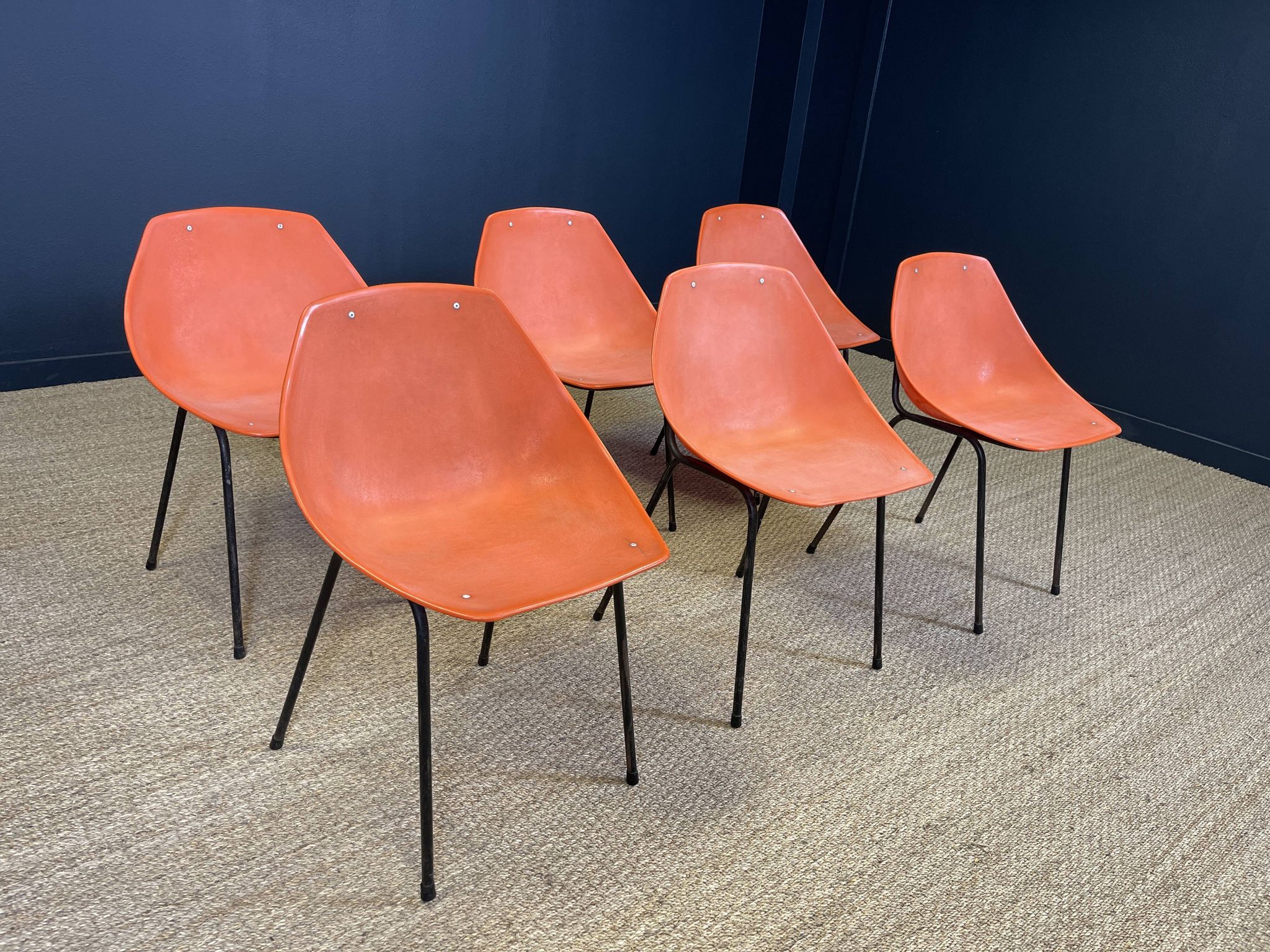 Ensemble de 6 chaises Guariche orange