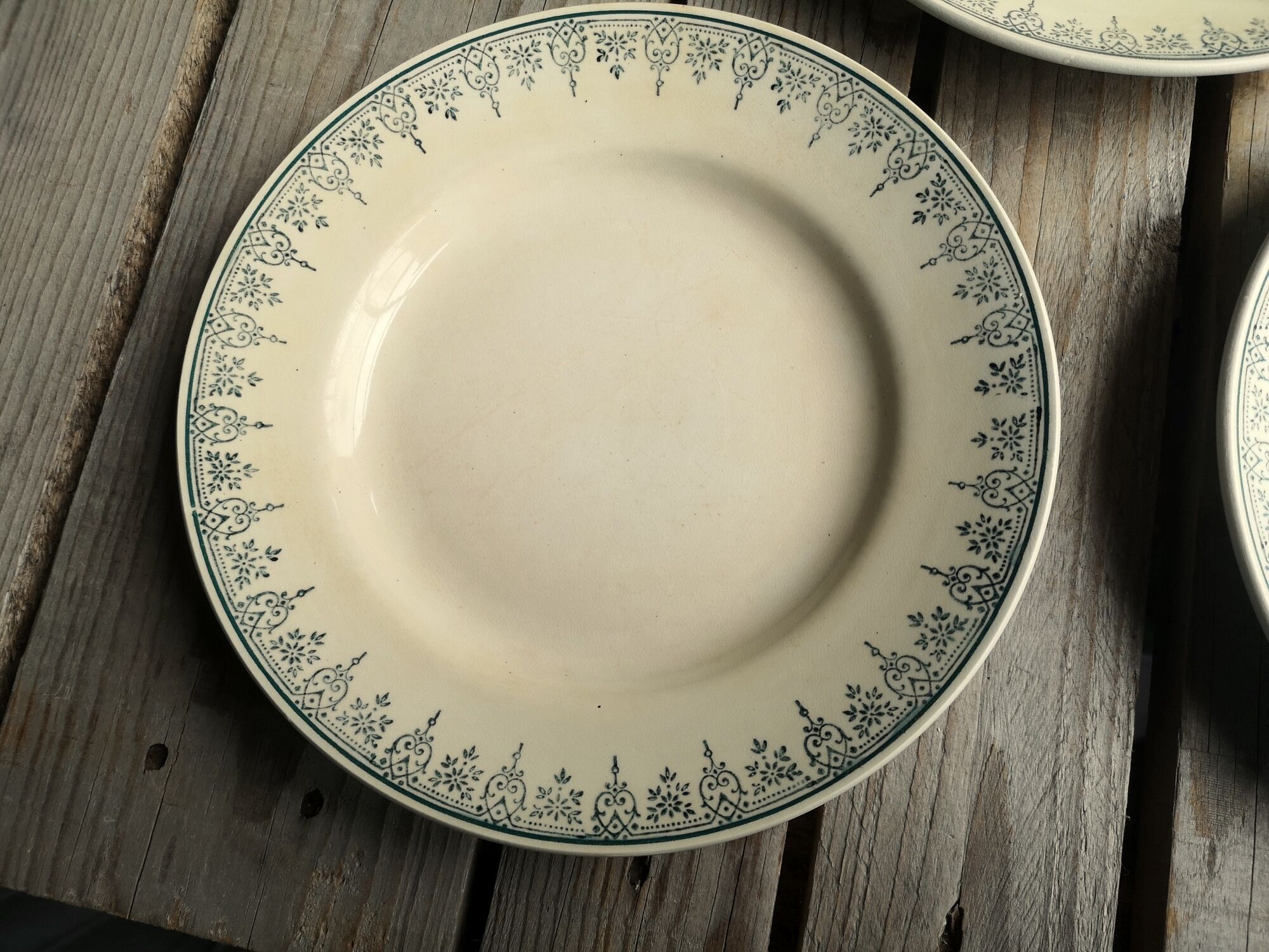 Lot of 5 old ceramic flat plates of Saint Amand green edry