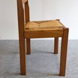 Set of 6 Maison Regain straw chairs in solid elm, 1970s-1980s