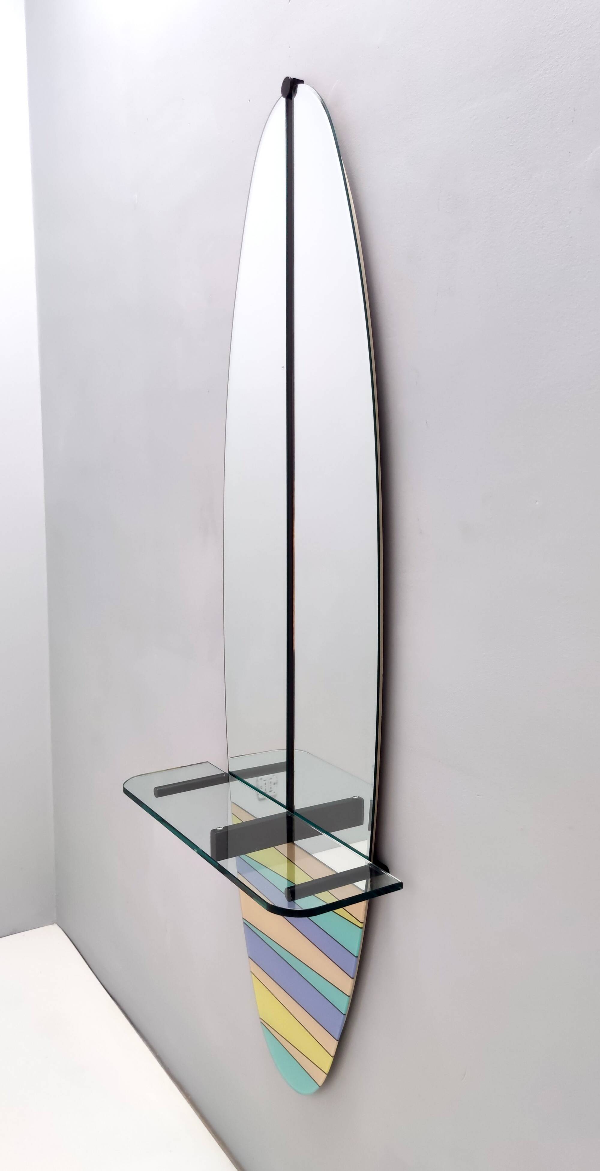 Oval Wall-Mounted Entryway Mirror and Console Table with Glass Top