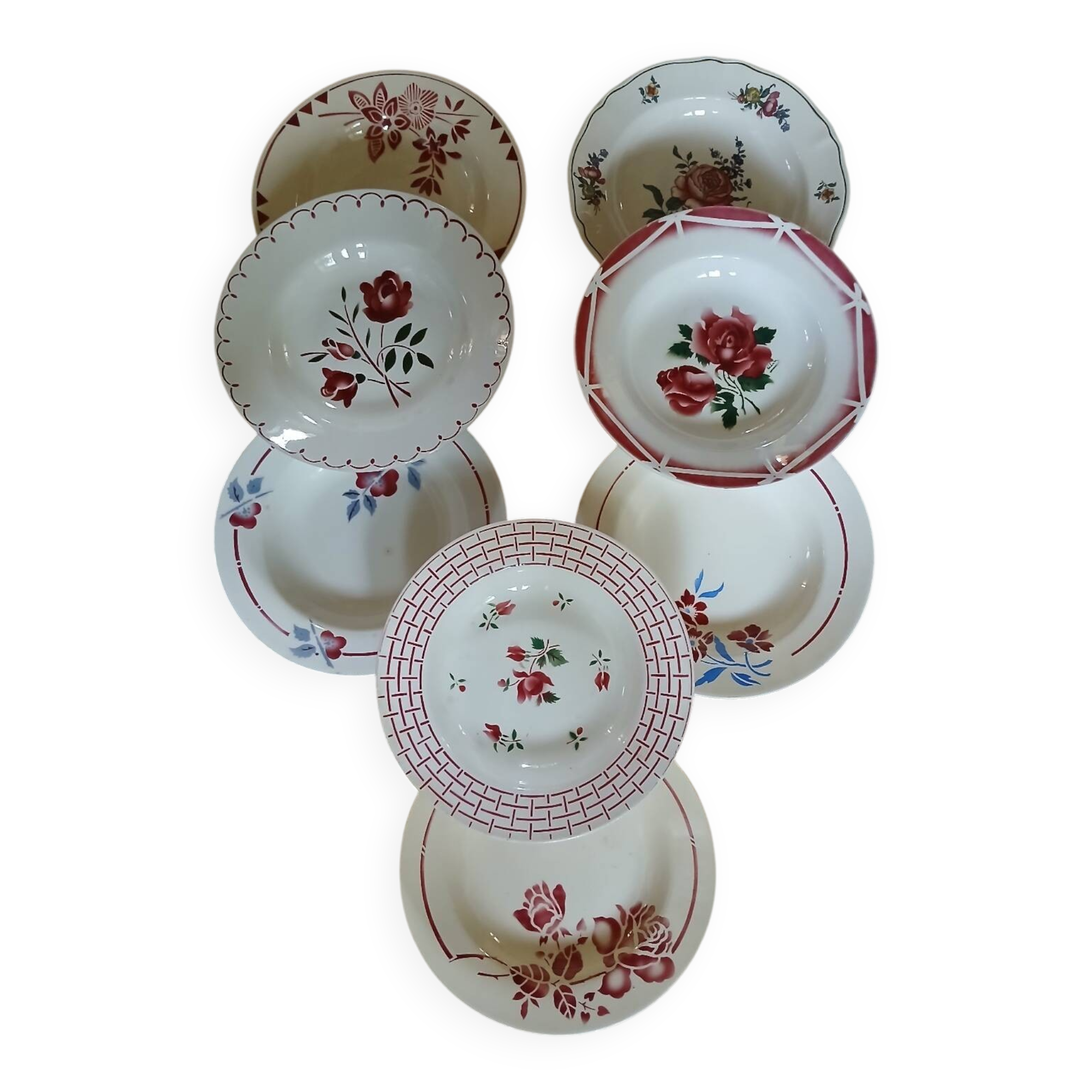8 mismatched antique soup plates