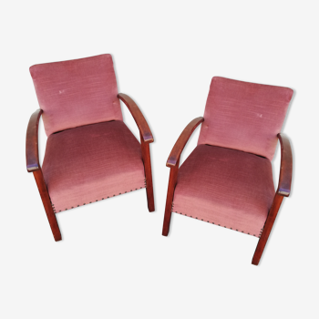 Paire de fauteuils années 50 tissu rose