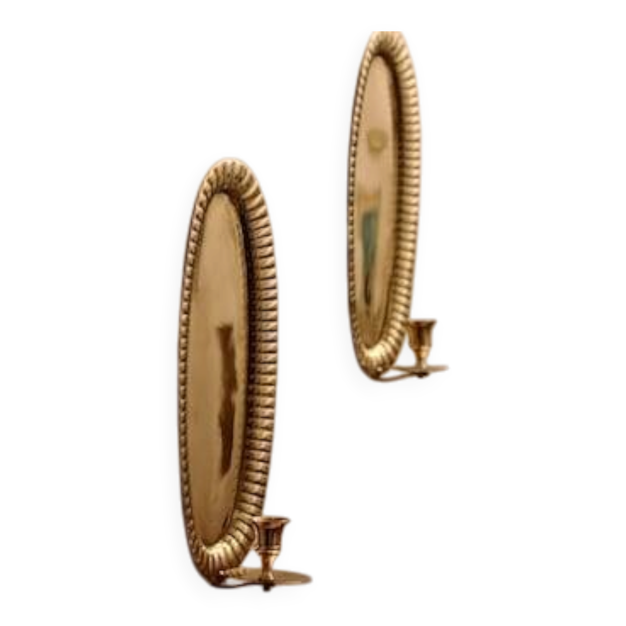 Vintage Swedish Oval Brass Wall Sconces