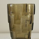 Vase amber glass geometric patterns 70s