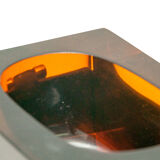 Ensemble de 2 cendriers en verre épais et cuir sellier piqué