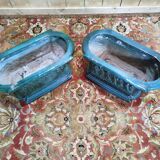 Pair of glazed terracotta planters