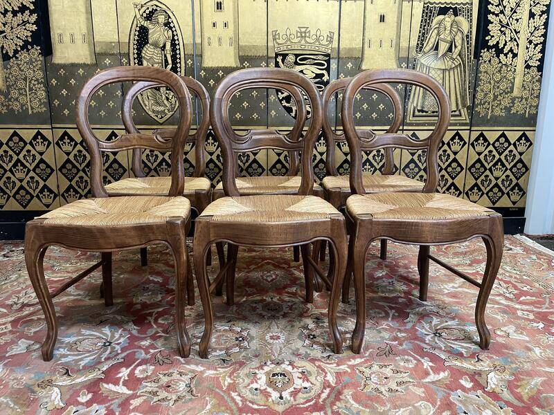 Set of 6 Louis Philippe style straw chairs