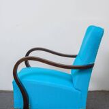 Pair of royal blue Art Deco armchairs in cotton and wood, 1920s.