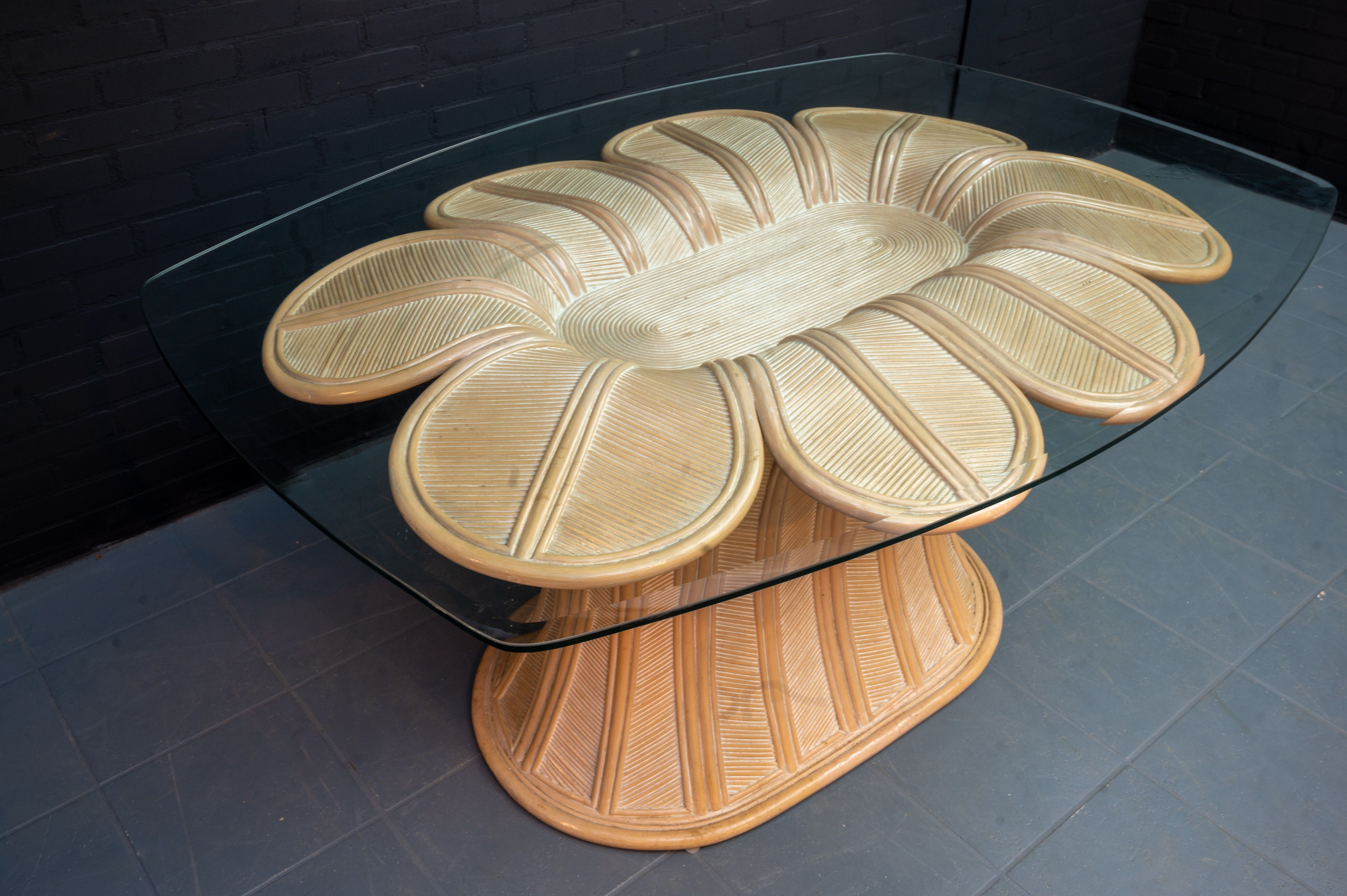 Hollywood Regency Italian rattan dining table 1970