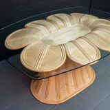 Hollywood Regency Italian rattan dining table 1970