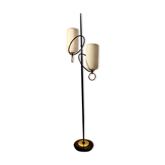 Floor lamp Stilnovo 50s opalines and brass buckles