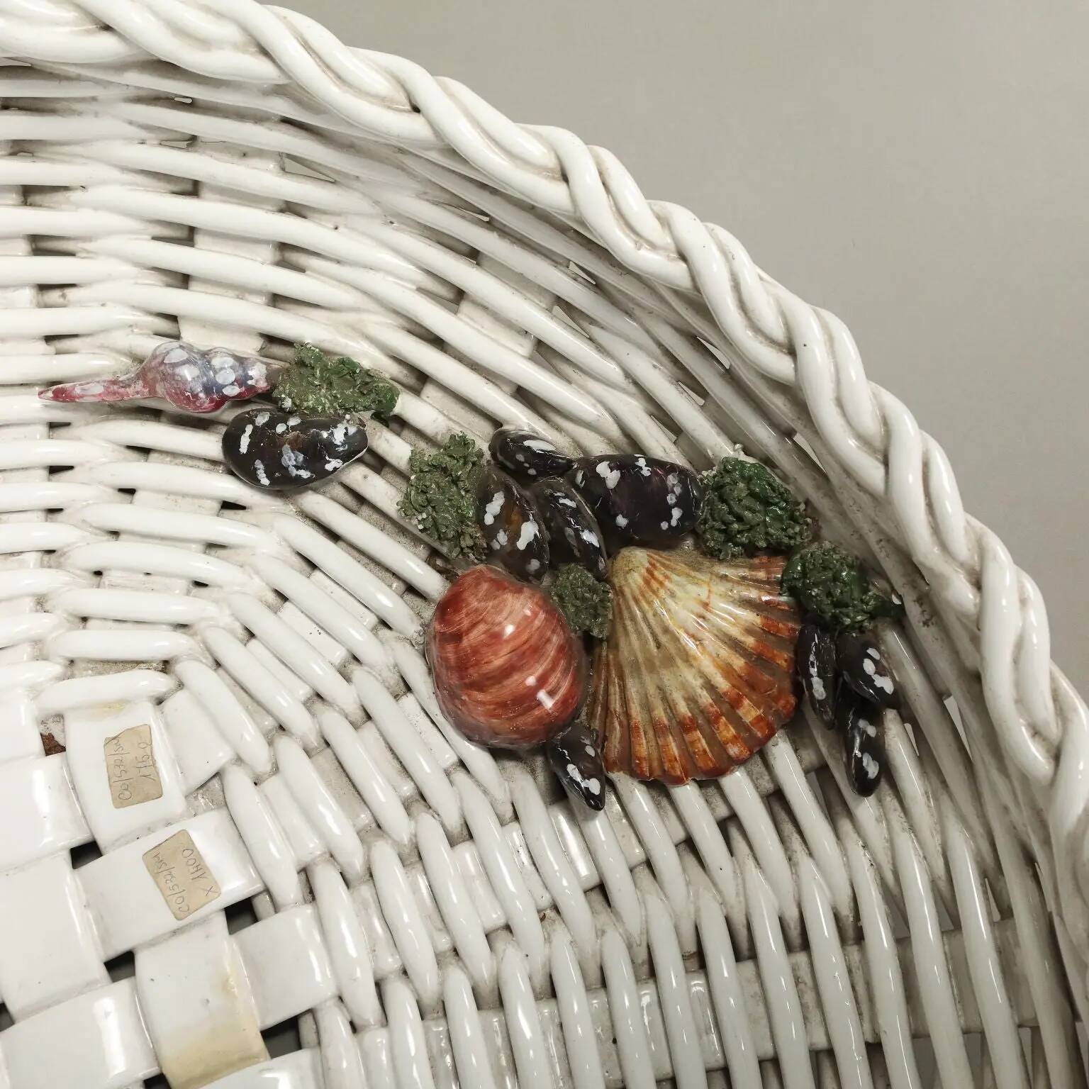 Vintage 1990s ceramic fruit basket by Man. Castellan, Italy.