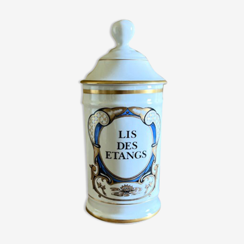 Pot à pharmacie “Lis des Etangs” en porcelaine de Limoges