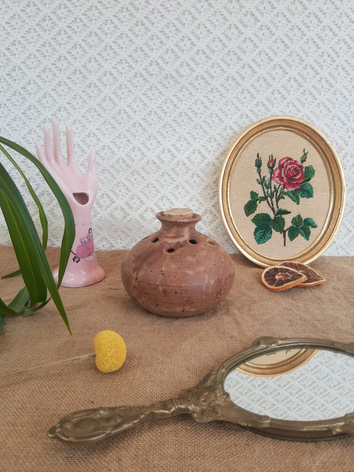 Vase pique flowers Vallauris in vintage sandstone