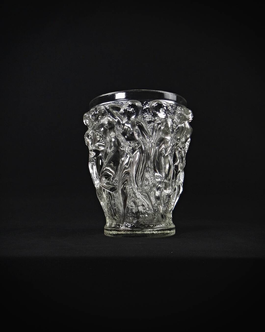 Unsigned Lalique Bacchantes vase in clear crystal, mid-20th century