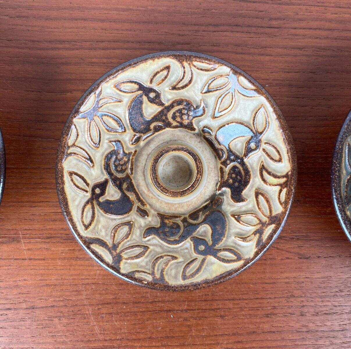 Bols et porte-bougie en poterie d'atelier danoise du milieu du siècle moderne de Michael Andersen Keramik, années 1960, lot de 3