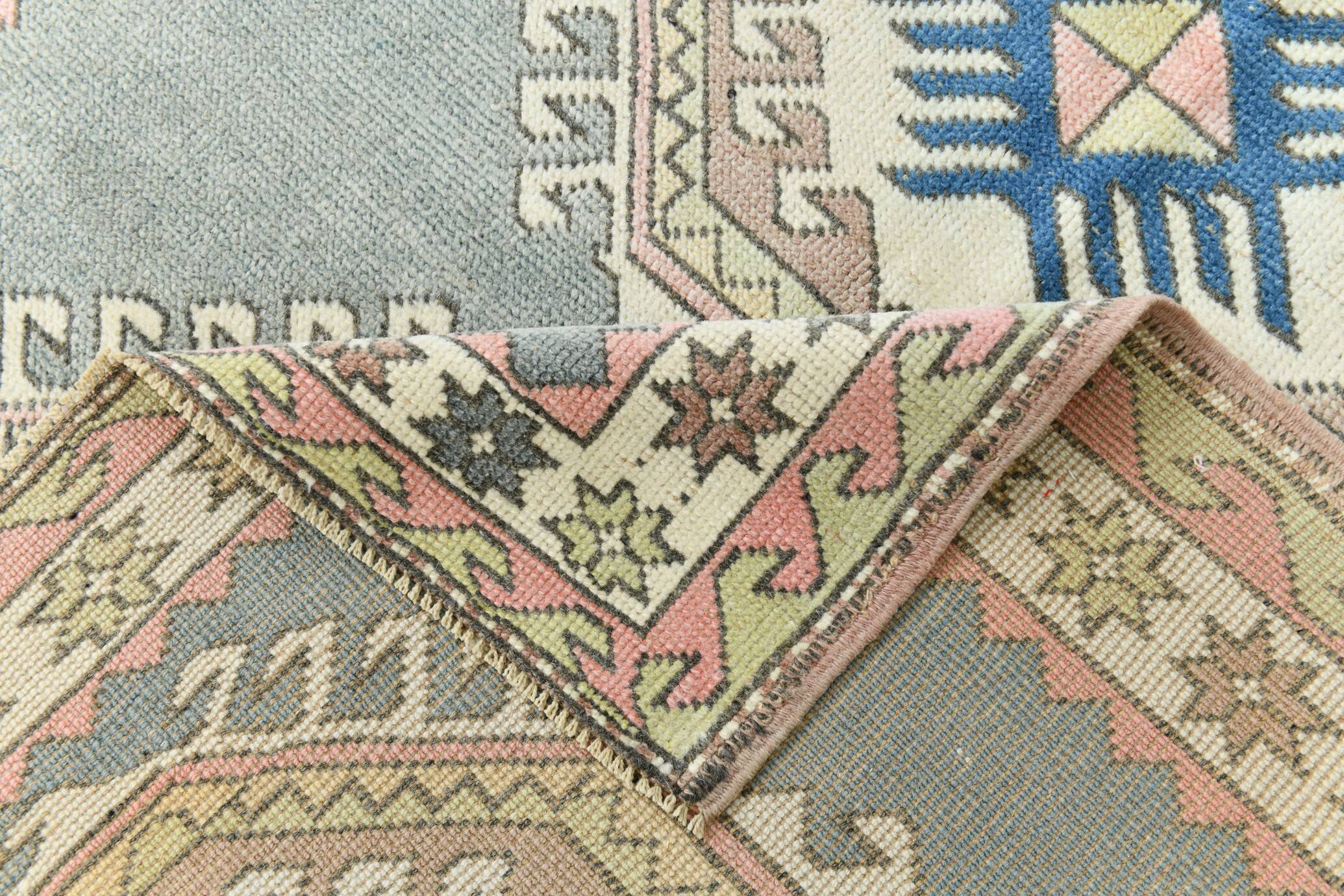 4x7 Oushak Light Green Oriental Vintage Rug, 128x206Cm