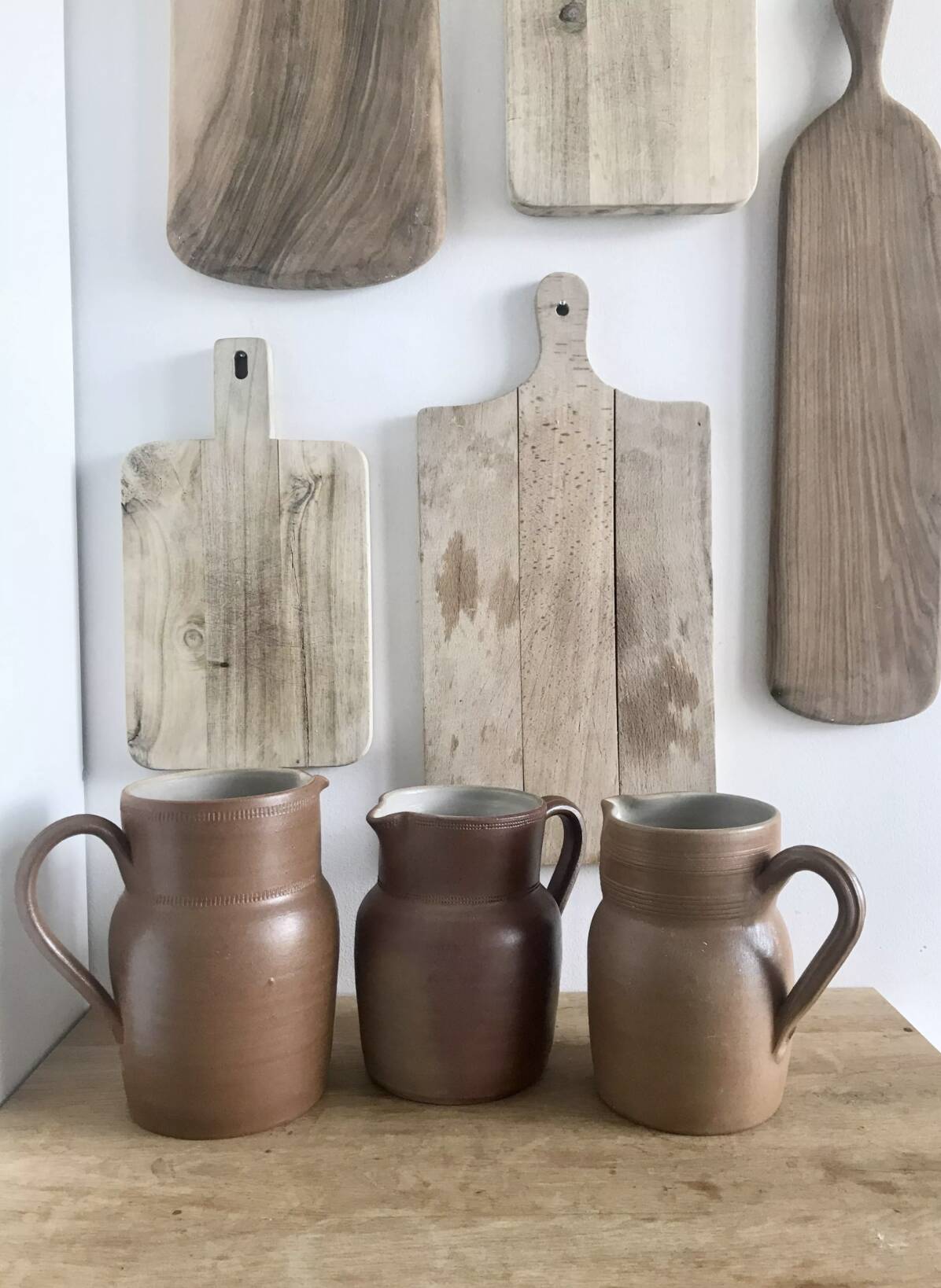 Set of 3 matte stoneware jugs