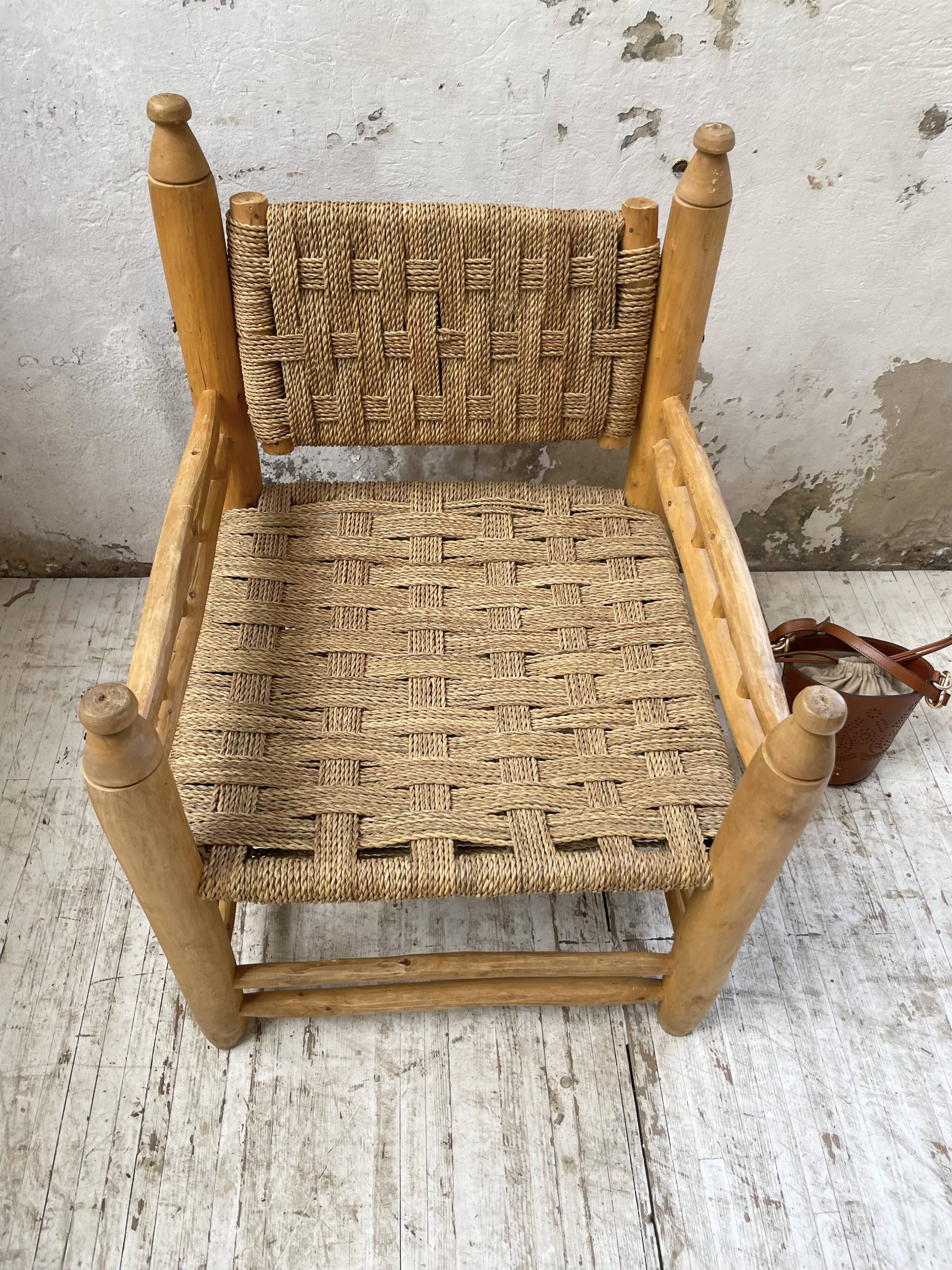 Moroccan wooden and rope armchair