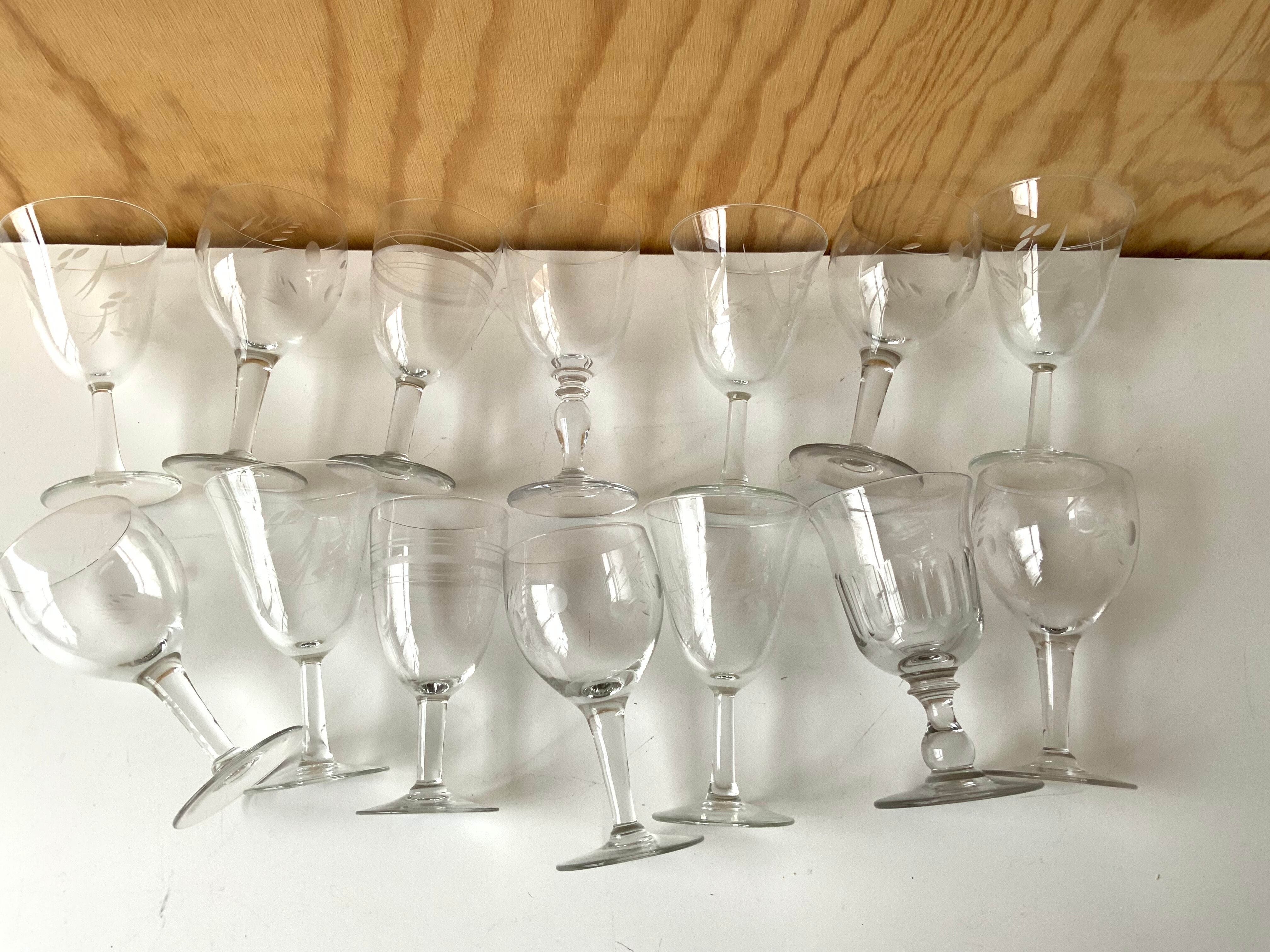 14 antique stemmed glasses