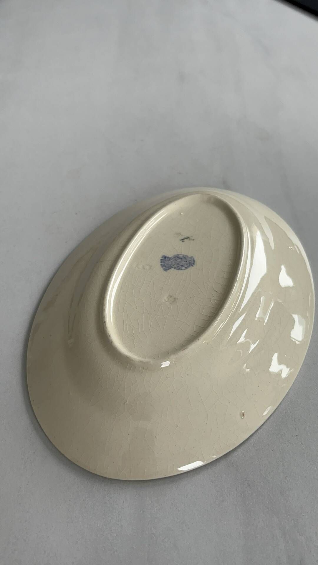 Oval Ravier Badonviller in vintage earthenware, vintage pink red dish.