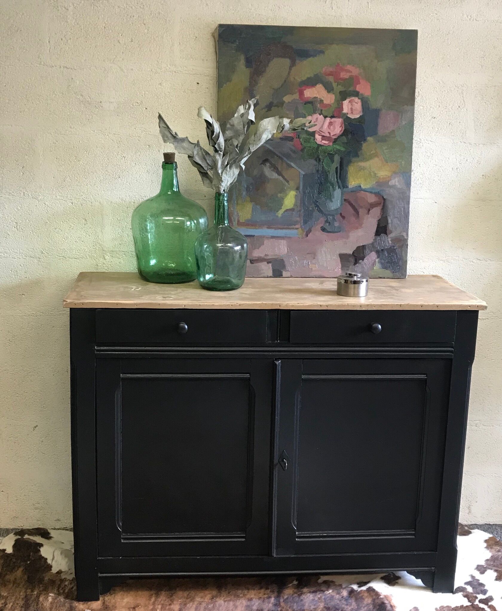 Parisian buffet antique black absolute & wood tray