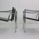 Le Corbusier Set of 2 Black Leather Armchairs Model- LC1 for Cassina, 1970s
