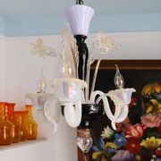 Small Venetian chandelier made of hand-blown Murano glass, lilac and pearlescent.