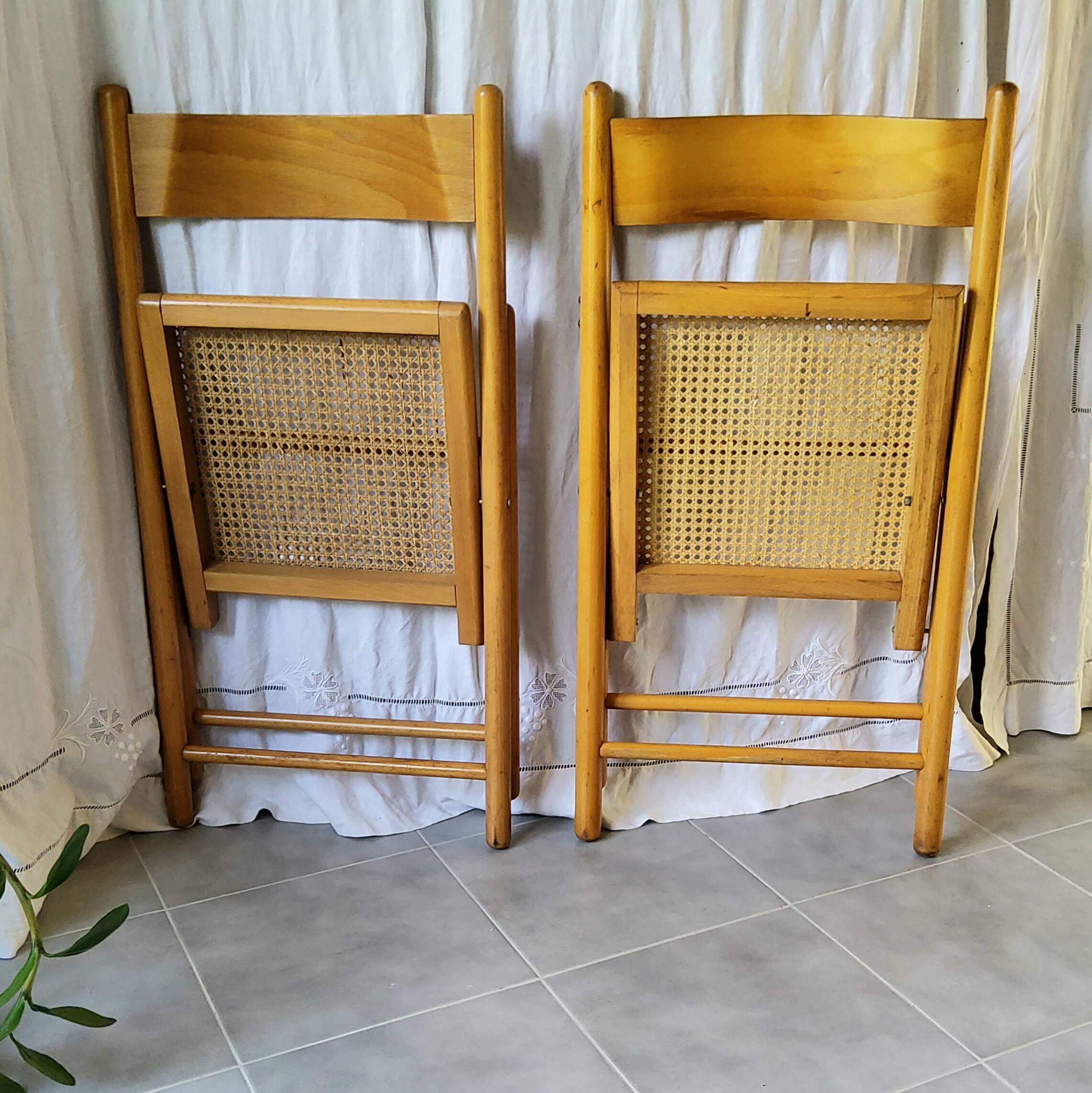 Pair of folding cane chairs