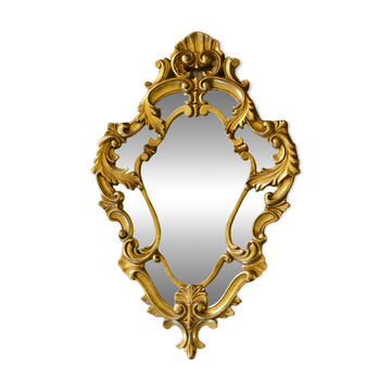 Miroir à parcloses baroque ancien doré à la feuille d'or