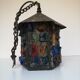 Peter Marsh porch lantern, colored glass, lead and Hammered Sheet metal, 1950s Arts & Crafts
