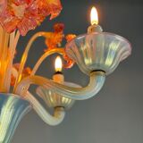 Venetian chandelier, in blue and red Murano glass, five light arms, circa 1950