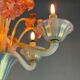 Venetian chandelier, in blue and red Murano glass, five light arms, circa 1950