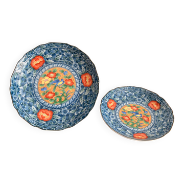 Pair of Blue and White Cobalt Plates with Birds and Flowers, Japan, China, Porcelain