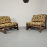 Pair of vintage oak armchairs 1970