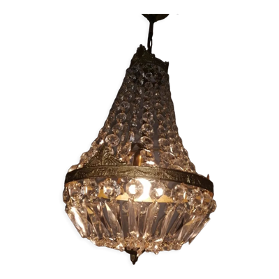 Lustre montgolfière en bronze et cristal