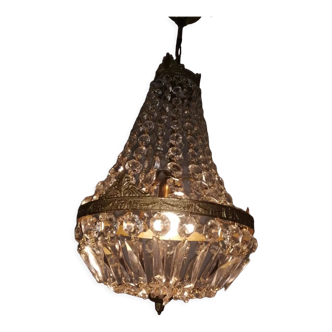 Lustre montgolfière en bronze et cristal