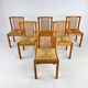 Ensemble de 6 chaises de salle à manger scandinaves en pin et jonc, 1970