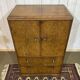 1950s English sideboard with drawers, Art Deco style, in walnut burl.